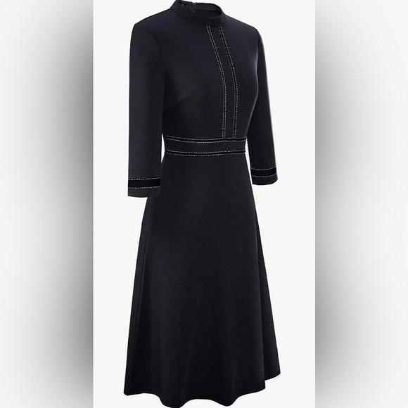 HOMEYEE Women's Chic Crew Neck 3/4 Sleeve Party Homecoming Aline Dress - Picture 3 of 4